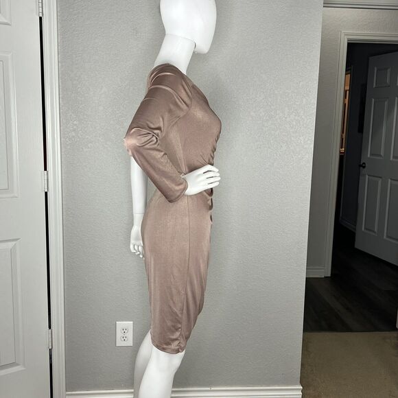 JILL STUART Womens Size 4 One Shoulder Cocktail Sheath Dress Beige Shimmer - Picture 6 of 7